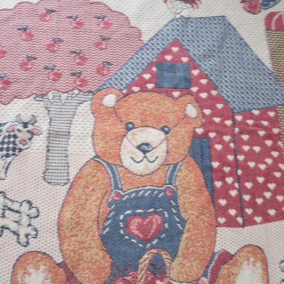 Vintage 90s Teddy Bear Heart Farm Theme Woven Tapestry Blanket - Picture 2 of 2